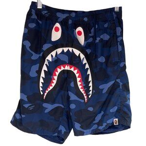 A Bathing Ape Blue Shark Camo Swim Shorts M 100% Polyester Mesh Lining 54f